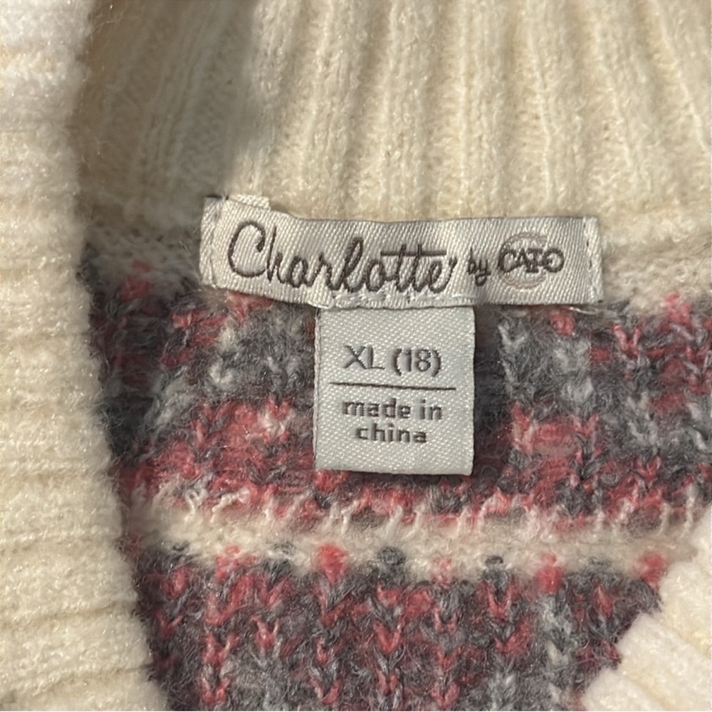 CHARLOTTE By Cato Women's Cream and Pink Patterned Sweater Size XL - Picture 4 of 5